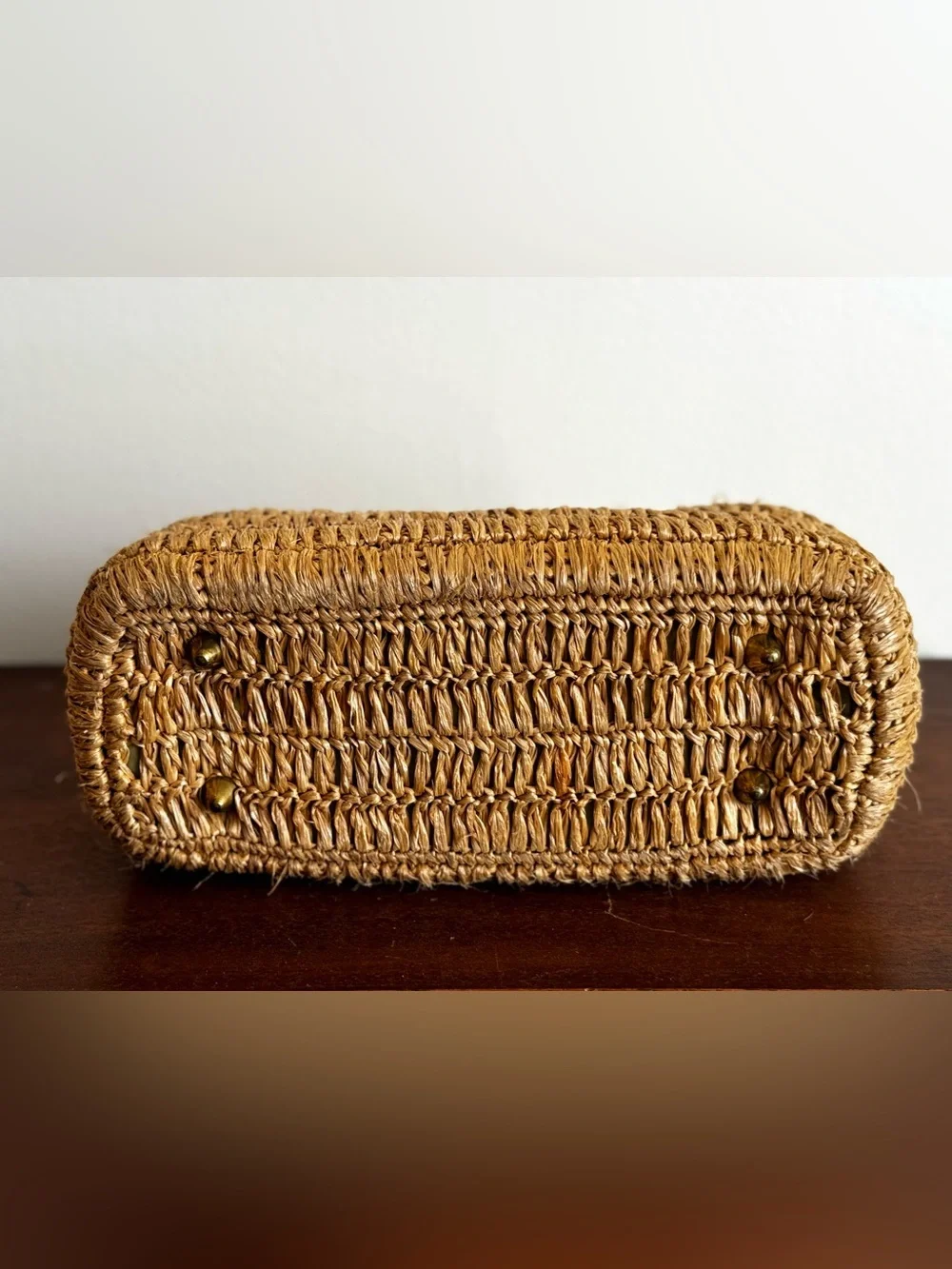 Vintage Woven Straw Top-Handle Bag in Natural Tan